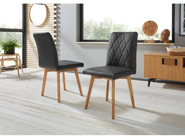 Esszimmerstuhl OTTO HOME Brest , schwarz (schwarz, eiche natur geölt), B:47cm H:88cm T:66cm, Stühle, Esszimmerstuhl, Gestell aus Eiche Massivholz geölt