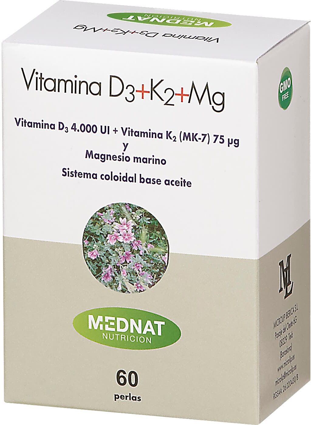 Mednat Vitamina D3+K2+Mg 60 Perlas