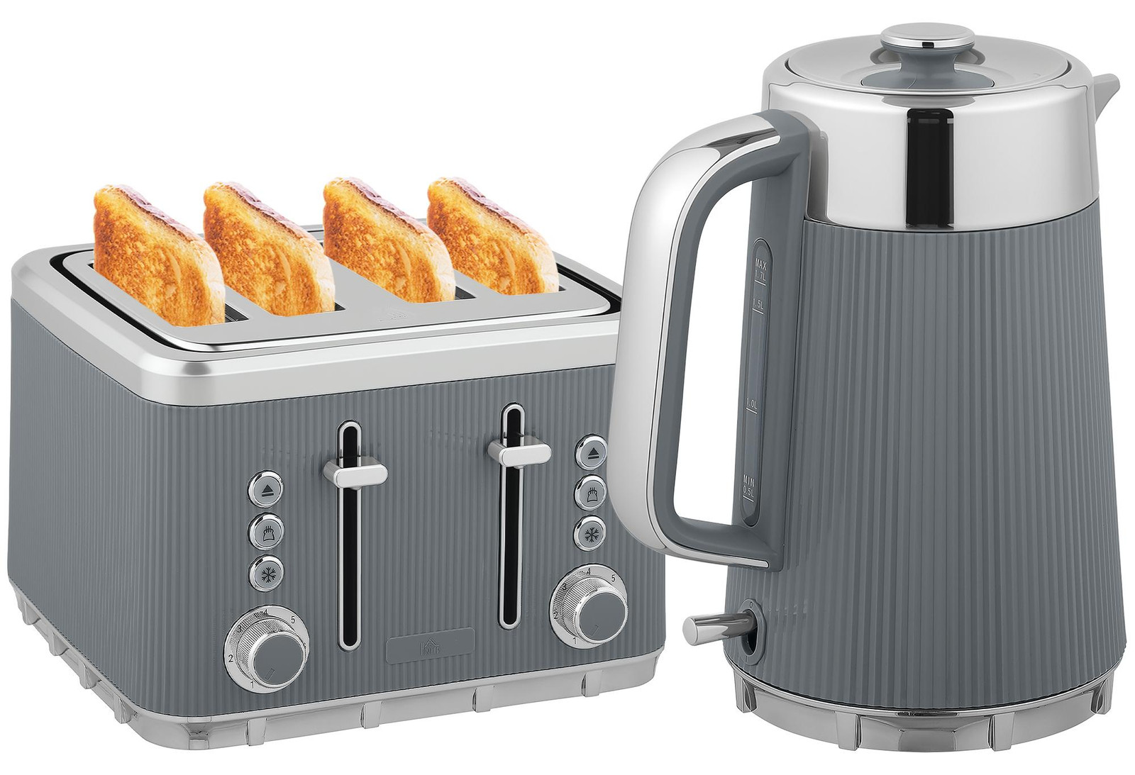 HOMCOM Waterkoker en Toaster set met 1,7 liter waterkoker en toaster met 4 gleuven