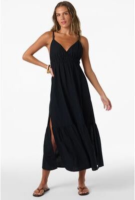 O'Neill s Julez Solid Midi Dress in Black, Size 2XL, Linen/Viscose