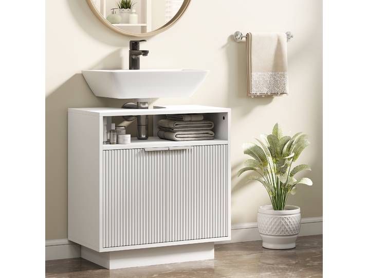 HOMCOM Meuble Sous Lavabo 60x33x63 cm Blanc avec Rangement