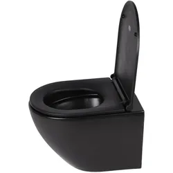 Differnz, Toilette + Bidet, wandcloset Spoelrandloos compact 49x36x37cm met softclose zitting mat zwart