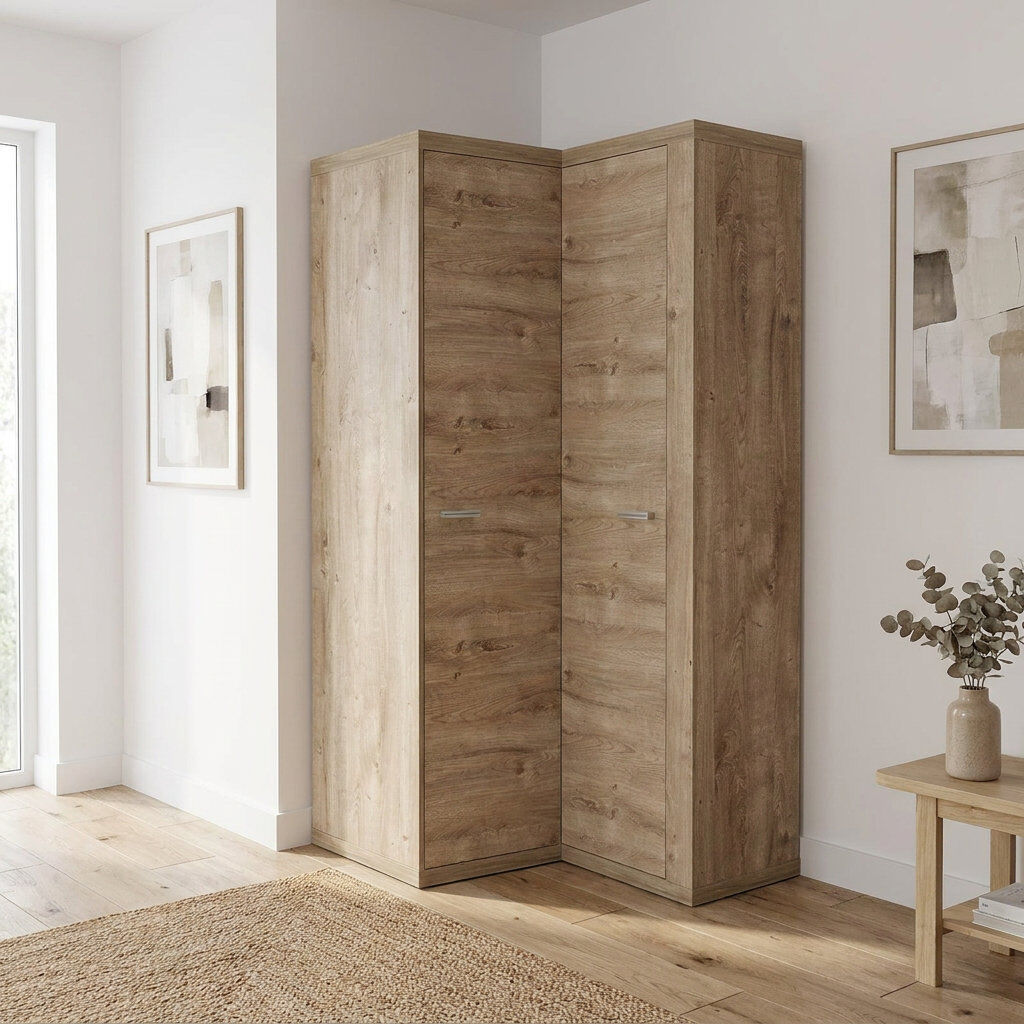 17 Stories Corner Wardrobe Natural Ribbeck 201cm H X 109cm W X 54cm D