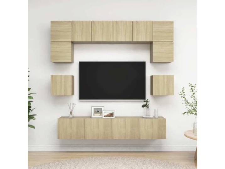 HEFZGDB 8-TLG. TV-Schrank-Set Sonoma-Eiche Holzwerkstoff Wandmontage mit viel Stauraum für Organisation und Aufbewahrung, praktische Ergänzung für Ihr Zuhause, einfach zu reinigen