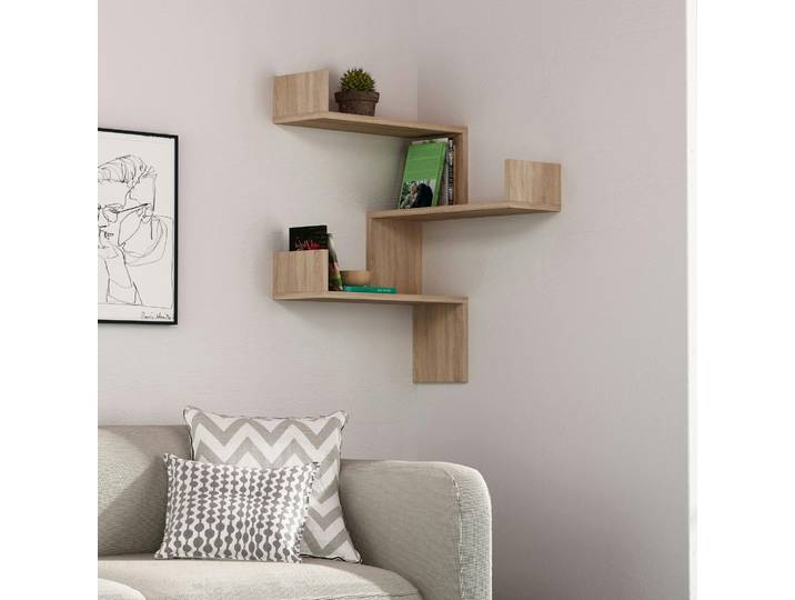 Etagère murale d'angle 3 tablettes MARFA - Chêne