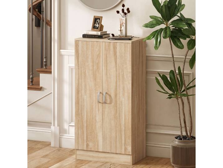 HOMCOM Armoire à Chaussures 2 Portes 6 Étagères Bois Naturel