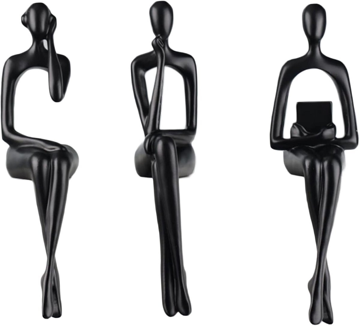 Set van 3 Abstracte Denker Sculpturen - Minimalistische Woonkamer Decoratie - Zwart