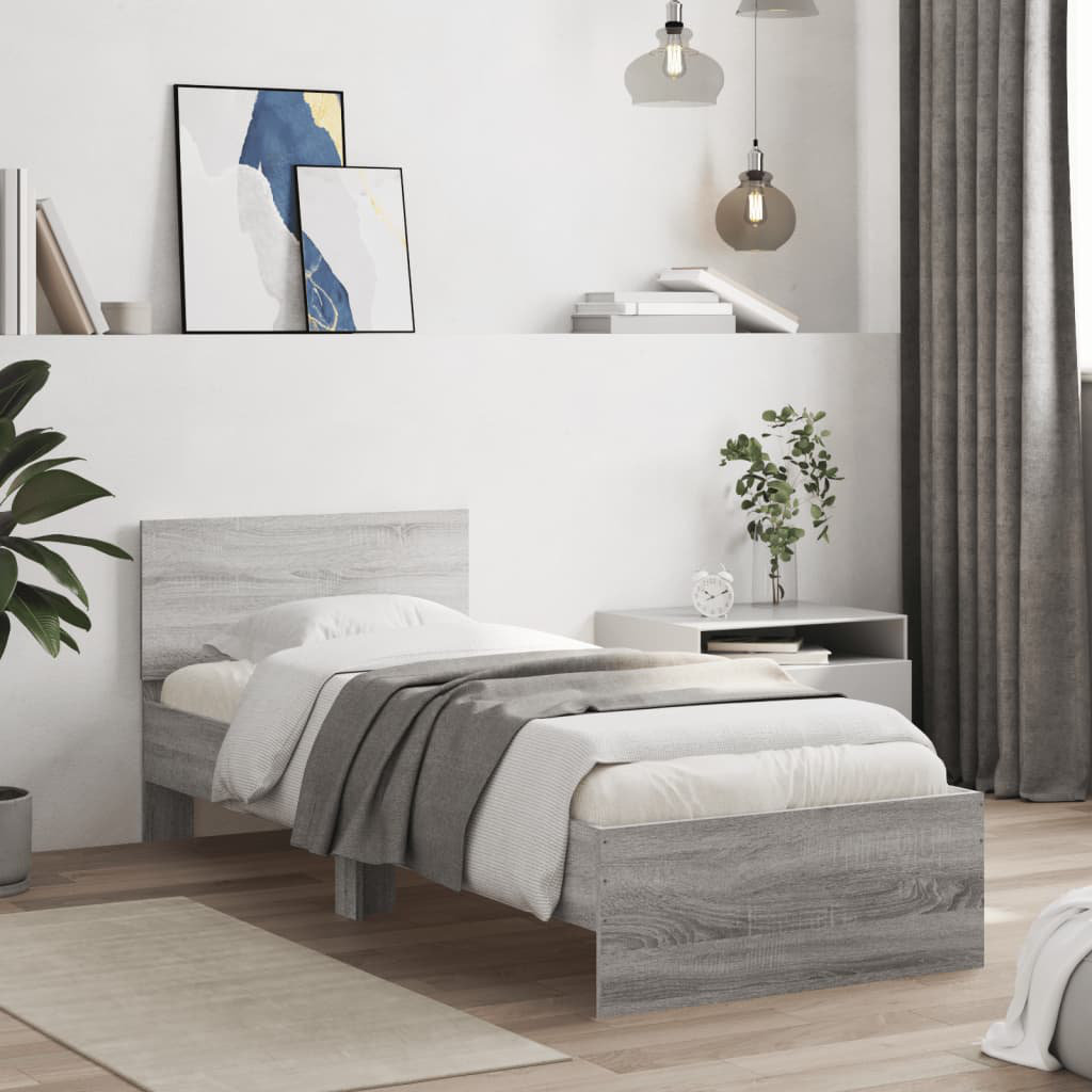 vidaXL Bed Frame Grey Sonoma European Single (90 x 200 cm)