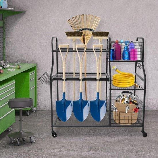 WAN Tuingereedschap Opbergrek met Wielen in Zwart, Hoogte: 94 cm