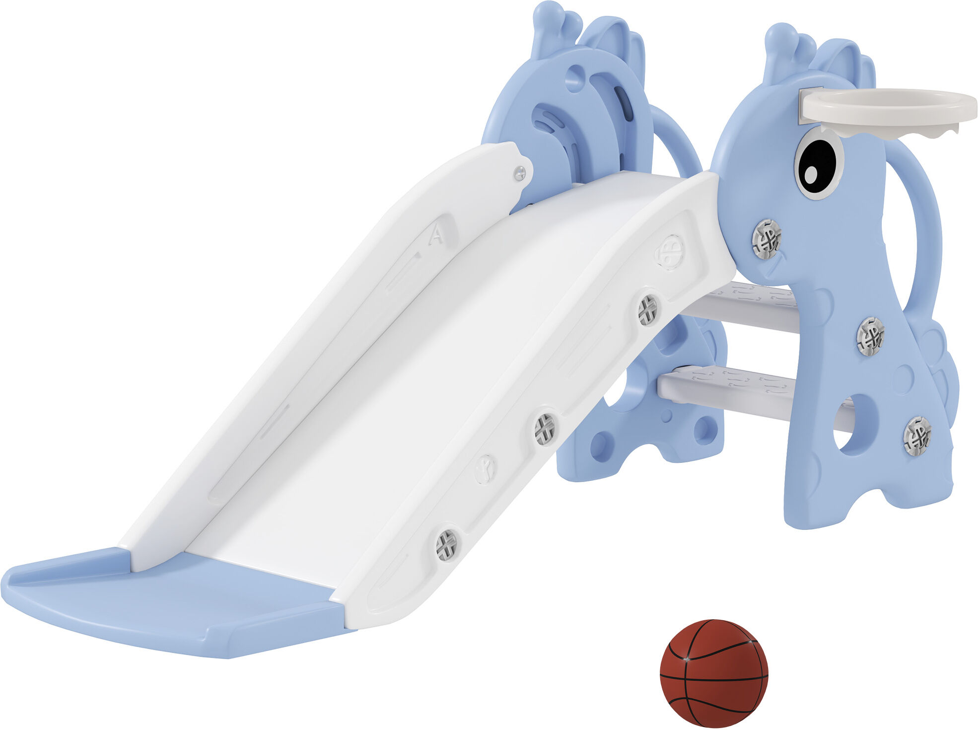 Aiyaplay Scivolo per Bambini con Scaletta, Canestro da Basket e Pallone, Design Giraffa, per Bambini 1-3 Anni, Blu   Aosom Italy