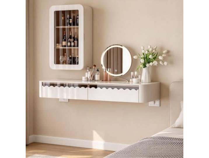 PGZMDTWI Schwebender Schminktisch, Wandtisch mit Weißlack Platzsparend und Vielseitig für Schlafzimmer, Wohnzimmer und Ankleide(100cm39.37in)