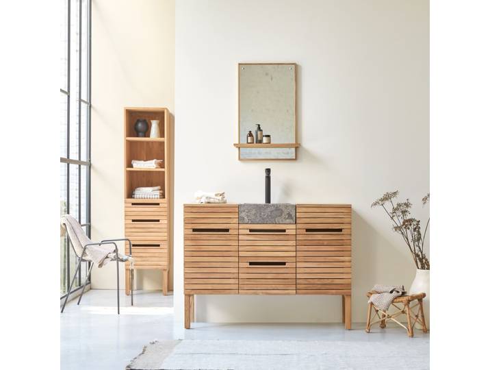 Waschtisch aus Teakholz mit Marmor Waschbecken 125 Slats - Natur