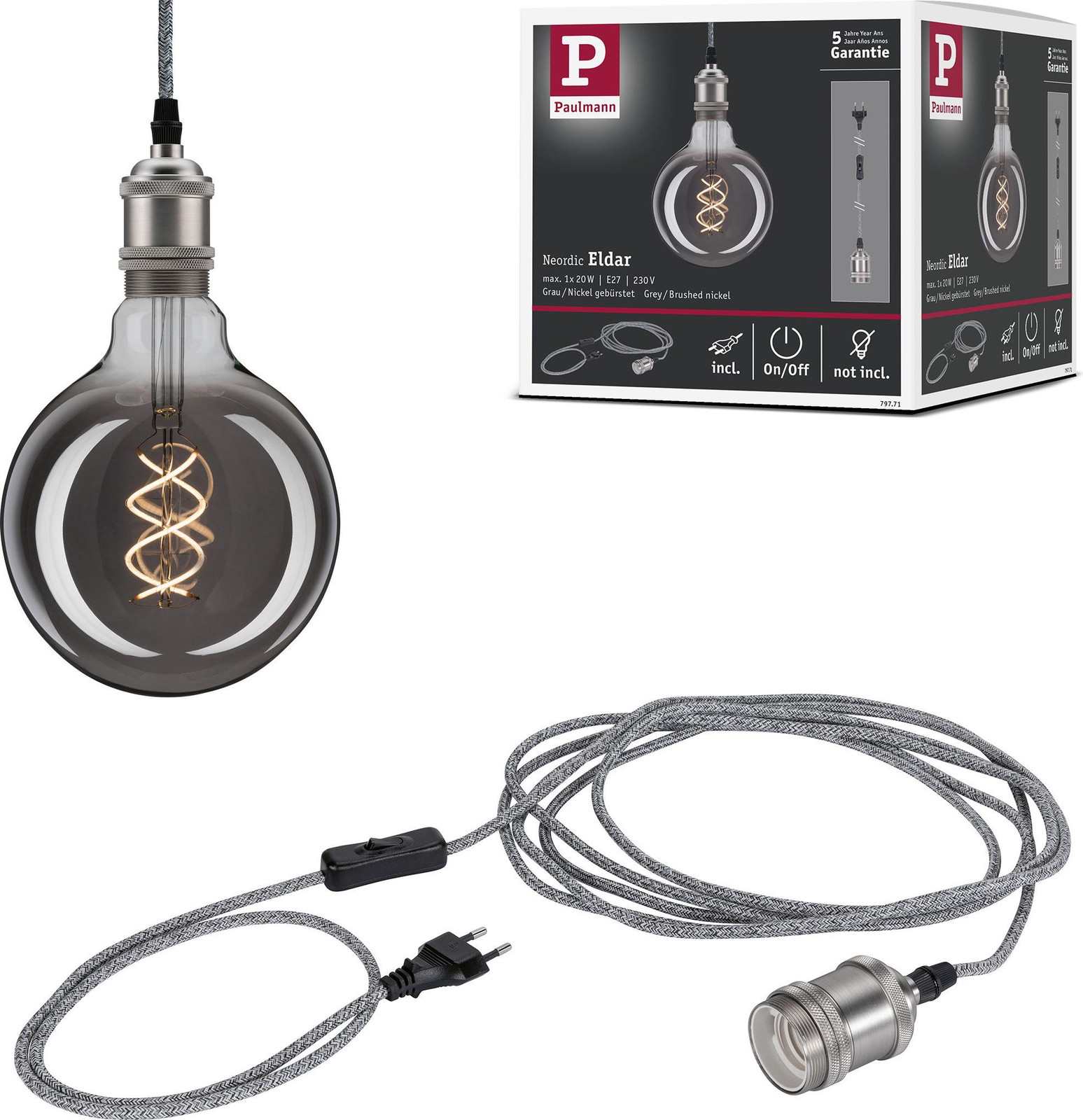 Paulmann Nordic Eldar hanglamp Grijs/Zilver E27
