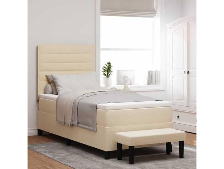 Verstellbares Kopfteil atmungsaktiver Stoff Boxspringbett Mittel Fest Creme Boxspringbett mit Matratze mit Kopfteil Creme 90 x 200 cm Stoff verstellbar Bett mit Lattenrost Einzelbett für Schlafzimmer