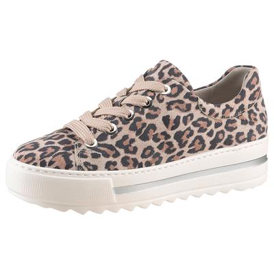 Plateausneaker GABOR "FLORENZ", Damen, Gr. 40, braun (leo), Ziegenveloursleder, Schuhe Plateausneaker, Freizeitschuh, Halbschuh, Schnürer, modischer Leo-Look, Weite G