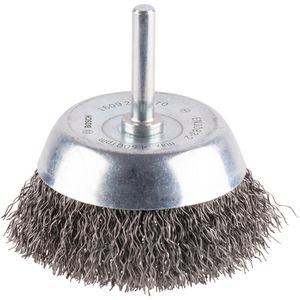 Bosch Drahtbürste 1609200270, Topfbürste Ø 70mm, für Bohrmaschine, Rundschaft, mit gewellten Borsten aus Stahl