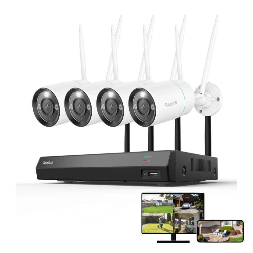 Reolink 8MP WLAN Überwachungssystem Aussen, 4X 4K 8MP WiFi 6 Überwachungskamera & 12CH 2TB WiFi NVR, Personen-/Fahrzeug-/Tiererkennung