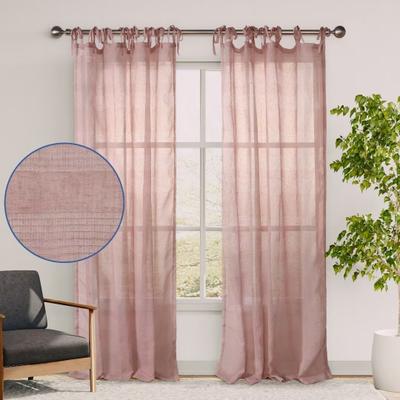 Awesome Home Stripe Sheer Tie Top Curtain Pair(2 panels)