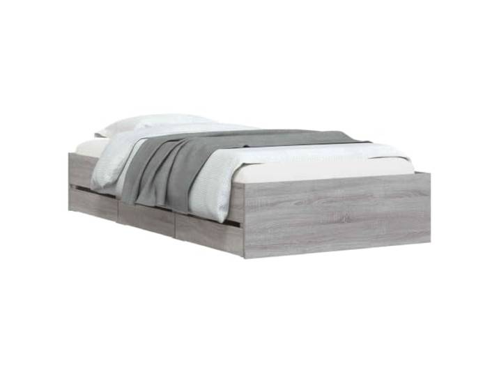 PUGYNBK Bett mit Stauraum, Betongrau Gearbeitetes Holz, integrierte Schubladen, feste Latten, robuste Struktur für Schlafzimmer