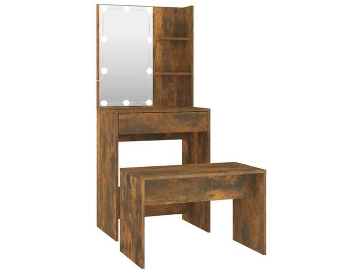 Bonne qualité - Coiffeuse Adulte design girly Ensemble de coiffeuse avec LED Chêne fumé - Bois d'ingénierie DECO M5561681