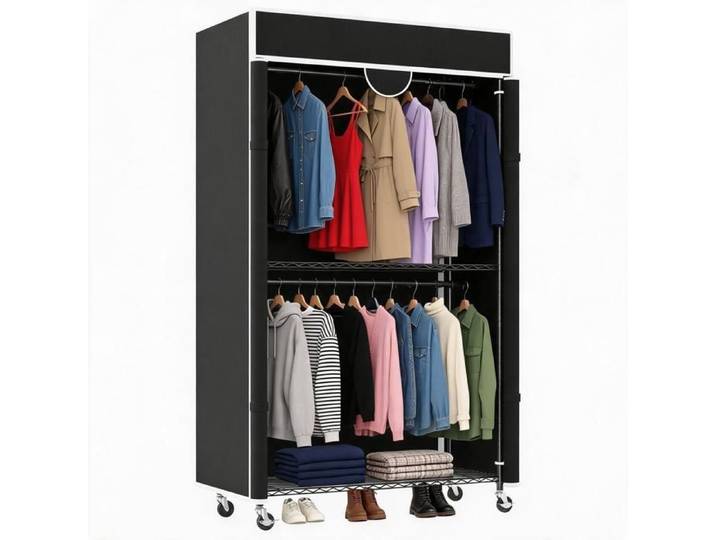 Armoire vestimentaire portable roulettes housse anti-poussière 220 kg étagères réglables – 115 × 45 × 200 cm