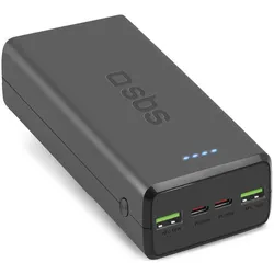 SBS Power Bank (30000 mAh, 20 W, 111 Wh), Powerbank, Schwarz