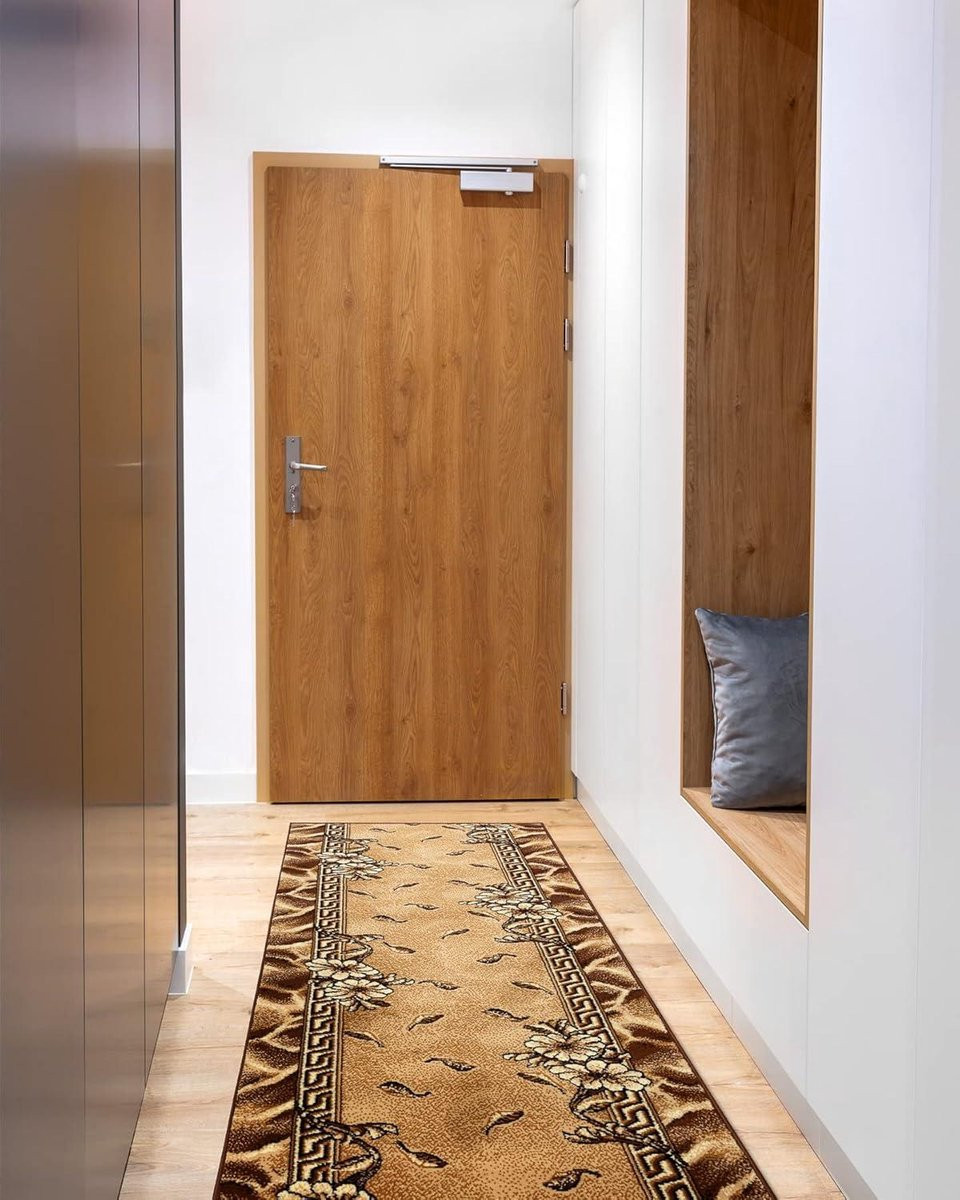 Machinaal vervaardigde vloerkleed runner in oud goud, B/D: 90 x 350 cm
