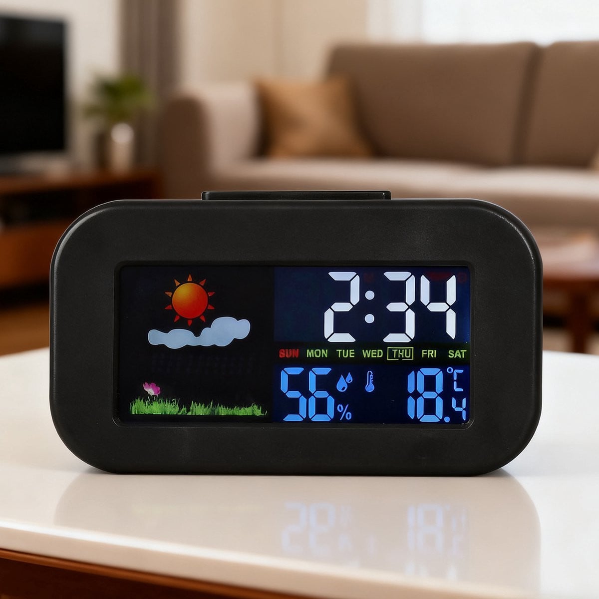 Mini digitale LED-wekker met weerbericht, temperatuur en vochtigheidsweergave, zwart