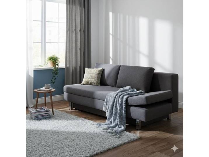 Schlafsofa Cave-Run Webstoff mit Lattenrost und Bettkasten Kopfteilverstellung rechts Kunstfaser 90x200x97cm Dunkelgrau ausziehbar