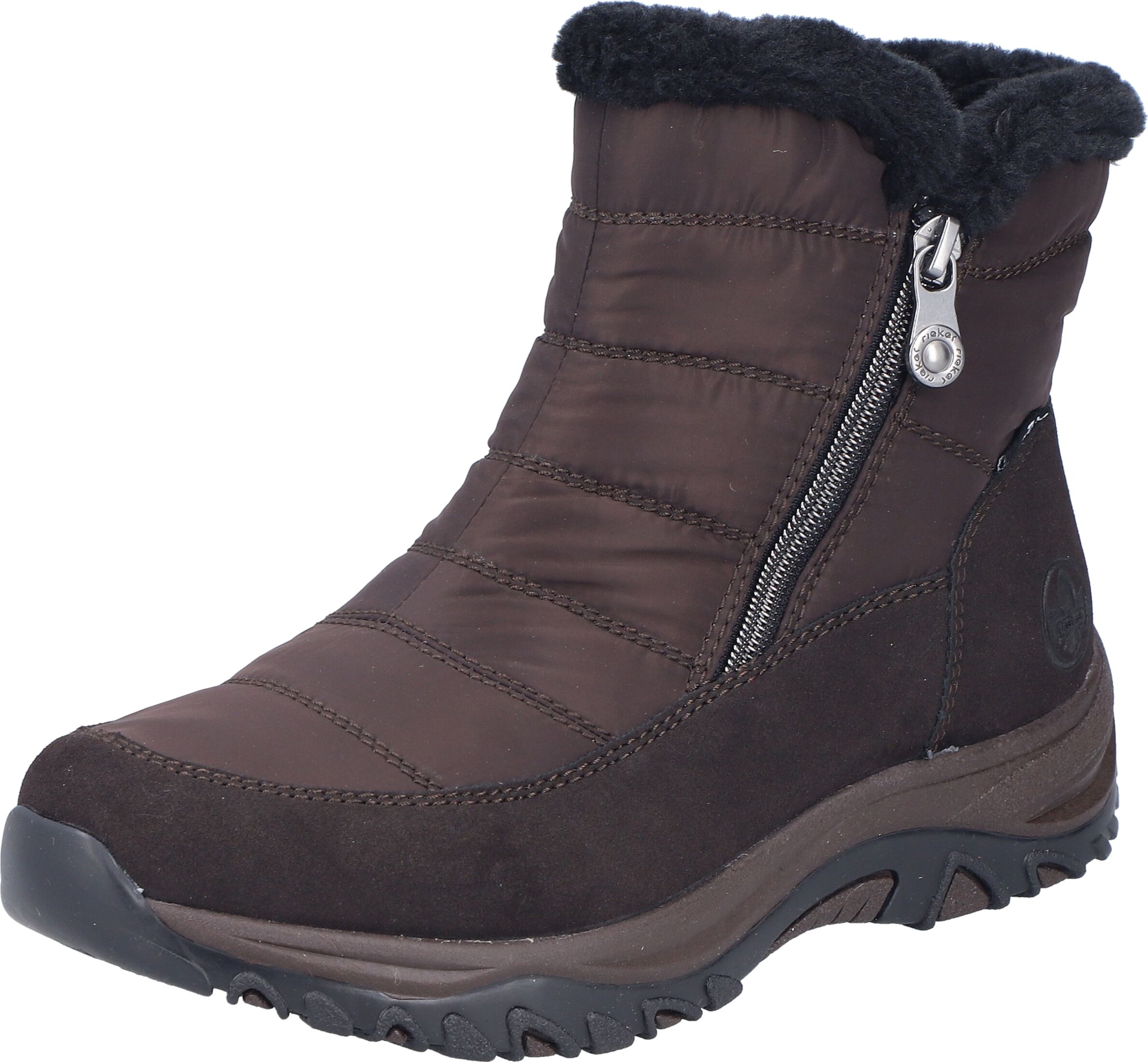 Winterboots RIEKER, Damen, Gr. 37, Warmfutter, braun (dunkelbraun), Lederimitat, Textil, unifarben, Schuhe Winterboots, Winterstiefelette, Snowboots mit Reißverschlüsse und Warmfutter