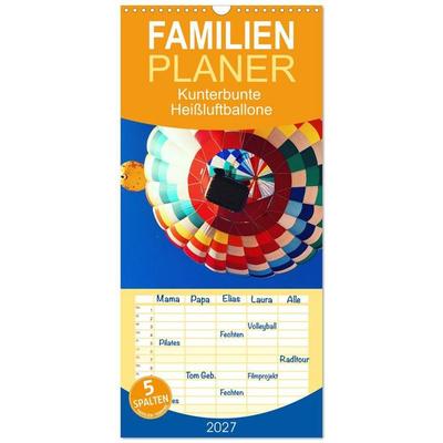 Familienplaner 2027 - Kunterbunte Heißluftballone mit 5 Spalten (Wandkalender, 21 x 45 cm) CALVENDO