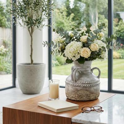 Sagebrook Home Terracotta Vase Rustic Textured Design Double Handles for Modern Space