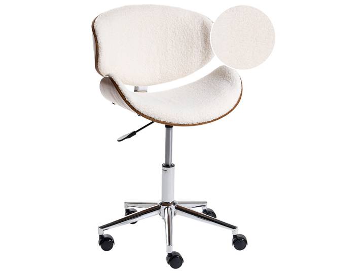 BELIANI Bürostuhl Weiß Bouclé Holz mit Rollen Drehbar Höhenverstellbar Modernes Design Retro Stil Schreibtischstuhl