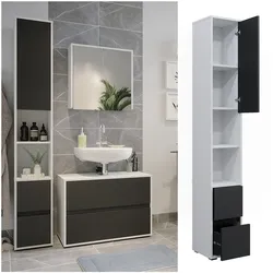 Vicco Hochschrank Maltin Weiß Anthrazit 30 x 189 cm Badezimmer