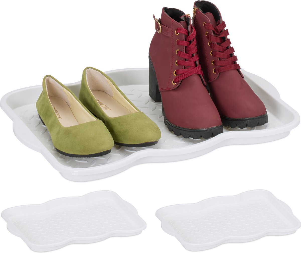 Set van 3 witte kunststof schoenenlekbakken voor 2 paar schoenen, B/D: 48 x 34 cm