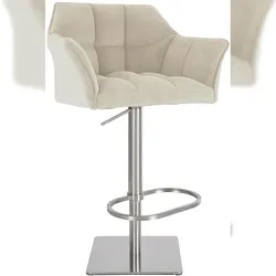 Décoshop26 - Verstellbarer Barhocker x1 in cremefarbenem Cord mit gepolsterter umlaufender Sitzfläche und quadratischem 10_0005895