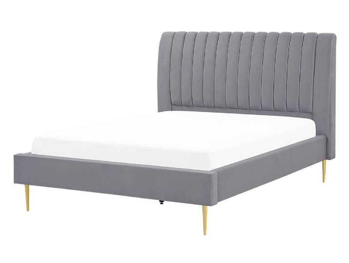 Lit double en tissu gris 140x200