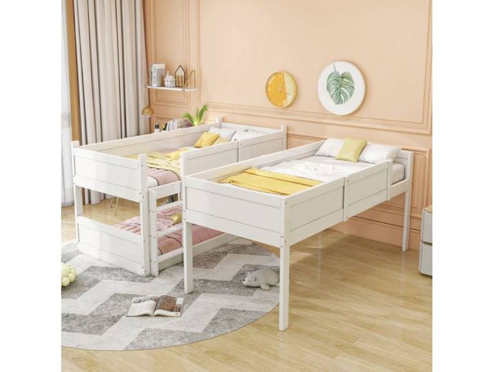 VUENOR Lit superposé triple 90x200 cm blanc – modulable barrières hautes sans matelas