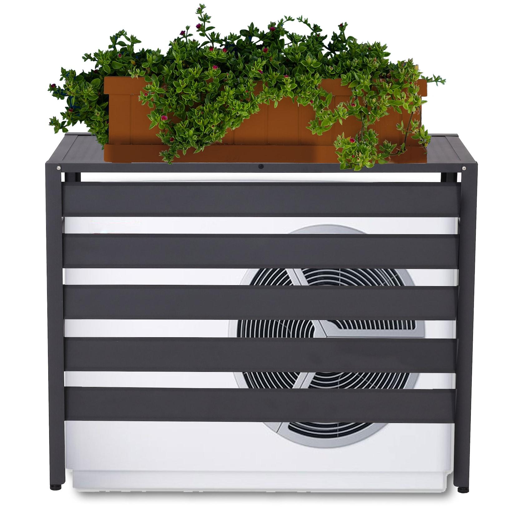 Alu Verkleidung für Klimaanlage/Wärmepumpe MCW-K59, Abdeckung Schutzgitter Pflanzenregal, Metall 73x90x38cm ~ grau