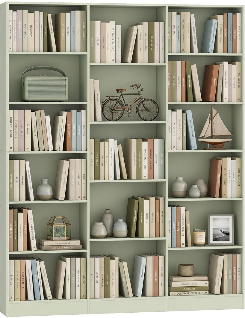 Norden Home 188cm H x 149cm W Bookcase Light Green 188cm H X 149cm W X 23.6cm D