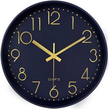 Inspire Select Minimalist Silent Quartz Wall Clock Modern Square Digital Style Clock For Home & Office dark Blue 12 In