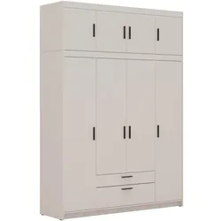 DREHTÜRENSCHRANK Elena mit 4 Türen und 2 Schubladen, mit Aufsatz Sandbeige
