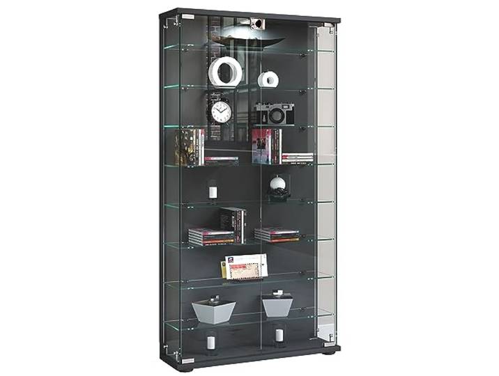 VCM Standvitrine Anthrazit 59x17x114 cm 2 Türen 10 Fächer Sammlervitrine