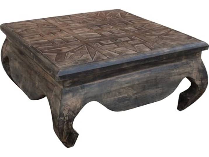 GURU SHOP Beschnitzter Opiumtisch aus Balsaholz, Kaffeetisch, 80 * 80 cm Charmante Schnitzereien, leichtes Balsaholz, ideal für Deko und Möbel, handgefertigt, einzigartiges Design