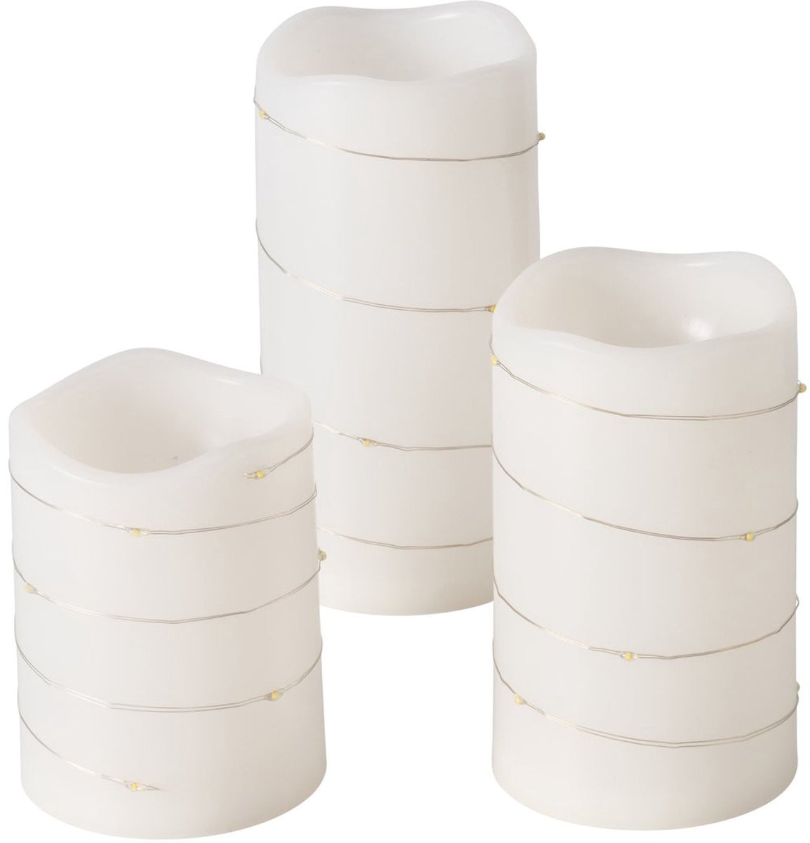 Set van 3 witte LED stompkaarsen met kleine sierlampjes