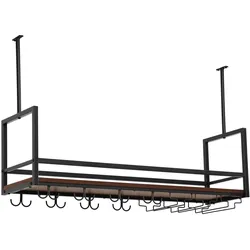 En.Casa, Weinregal, Weinregal mit Glashalterung Borejle 100x30x65 cm Schwarz/Walnussoptik (100 x 30 x 64.50 cm)