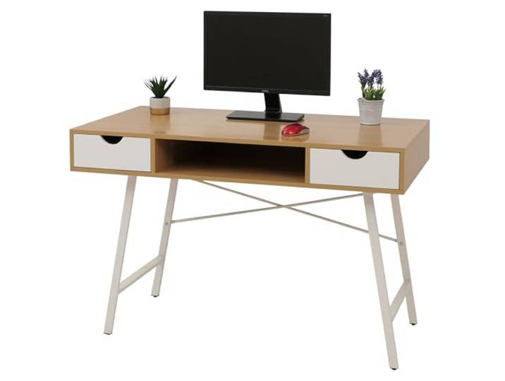 Mendler Schreibtisch HWC-E92, Bürotisch Computertisch, 3D-Struktur 120x60cm - naturbraun weiß