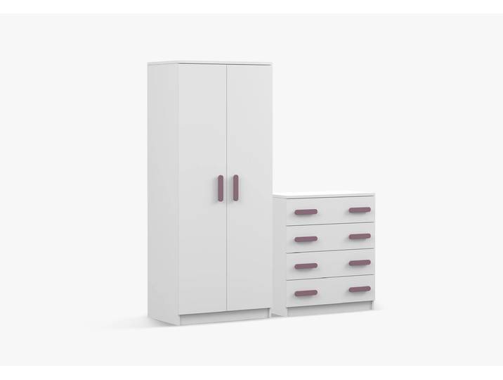 Drehtürenschrank und Kommode 2er-Set JONAS I 06/JONAS I 02 Weiß Weiß Erika