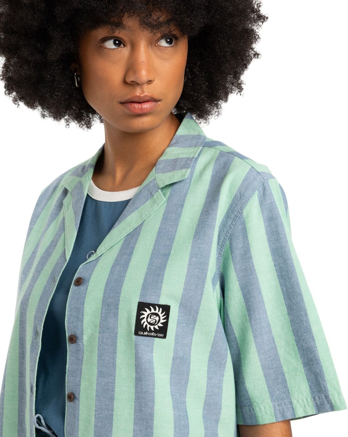 Kurzarmshirt QUIKSILVER "Dad", Damen, Gr. S, grün (grün spruce stripe), Obermaterial: 100% Baumwolle., Shirts Kurzarmshirt grün spruce stripe S