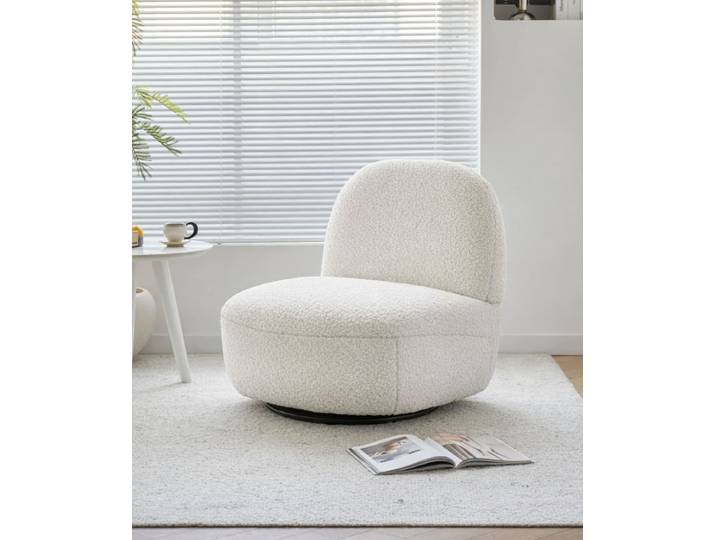 Fauteuil de salon pivotant en bouclette blanche